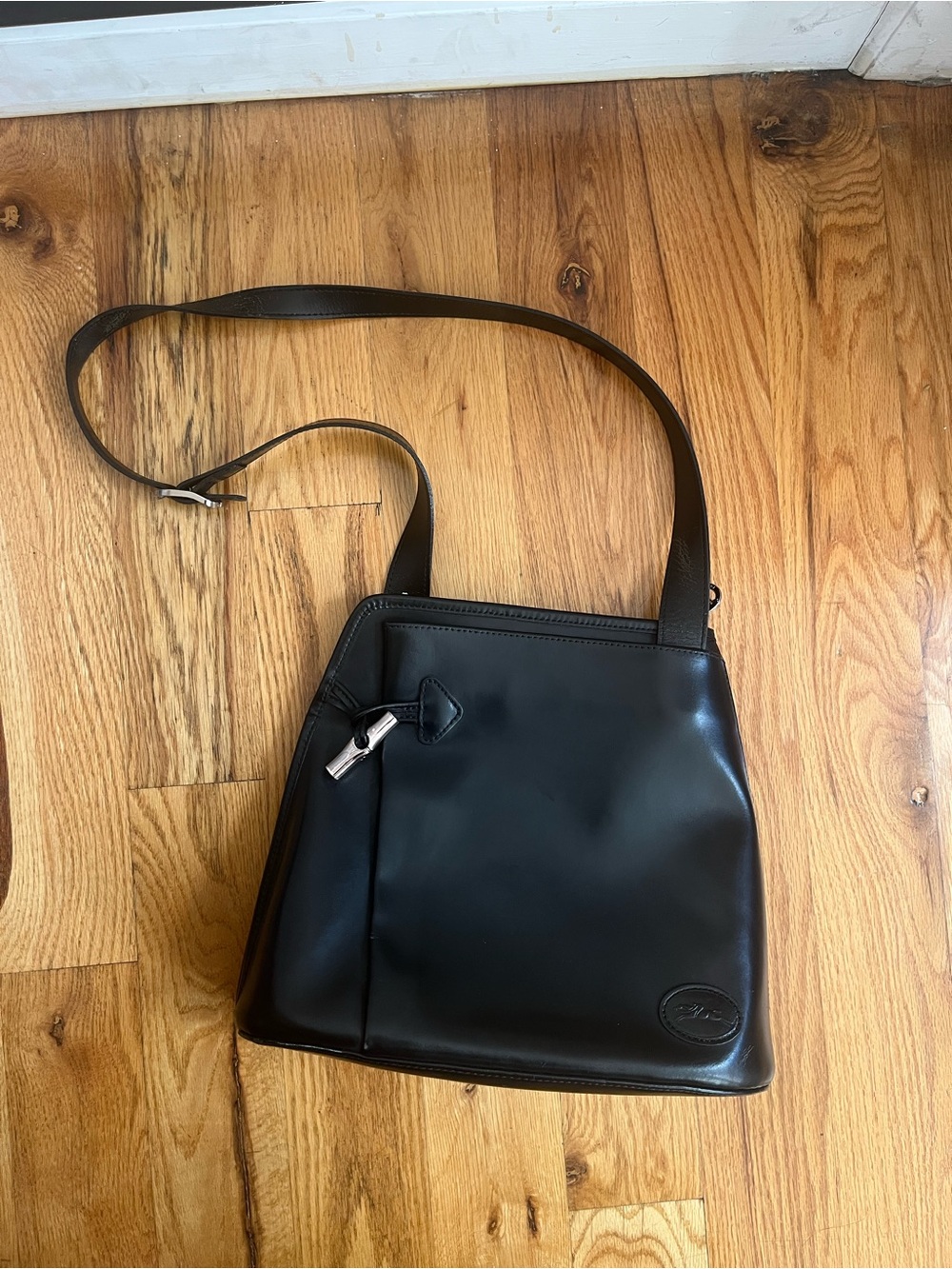 Longchamp Roseau Black Leather Shoulder Bag with Silver Hardware